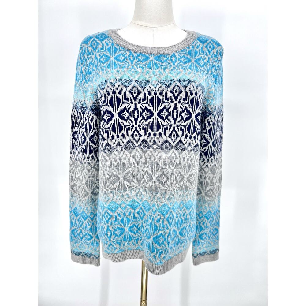 Talbots Lambswool Fair Isle Crewneck Pullover Sweater Small Blue Gray Warm‎ Cozy